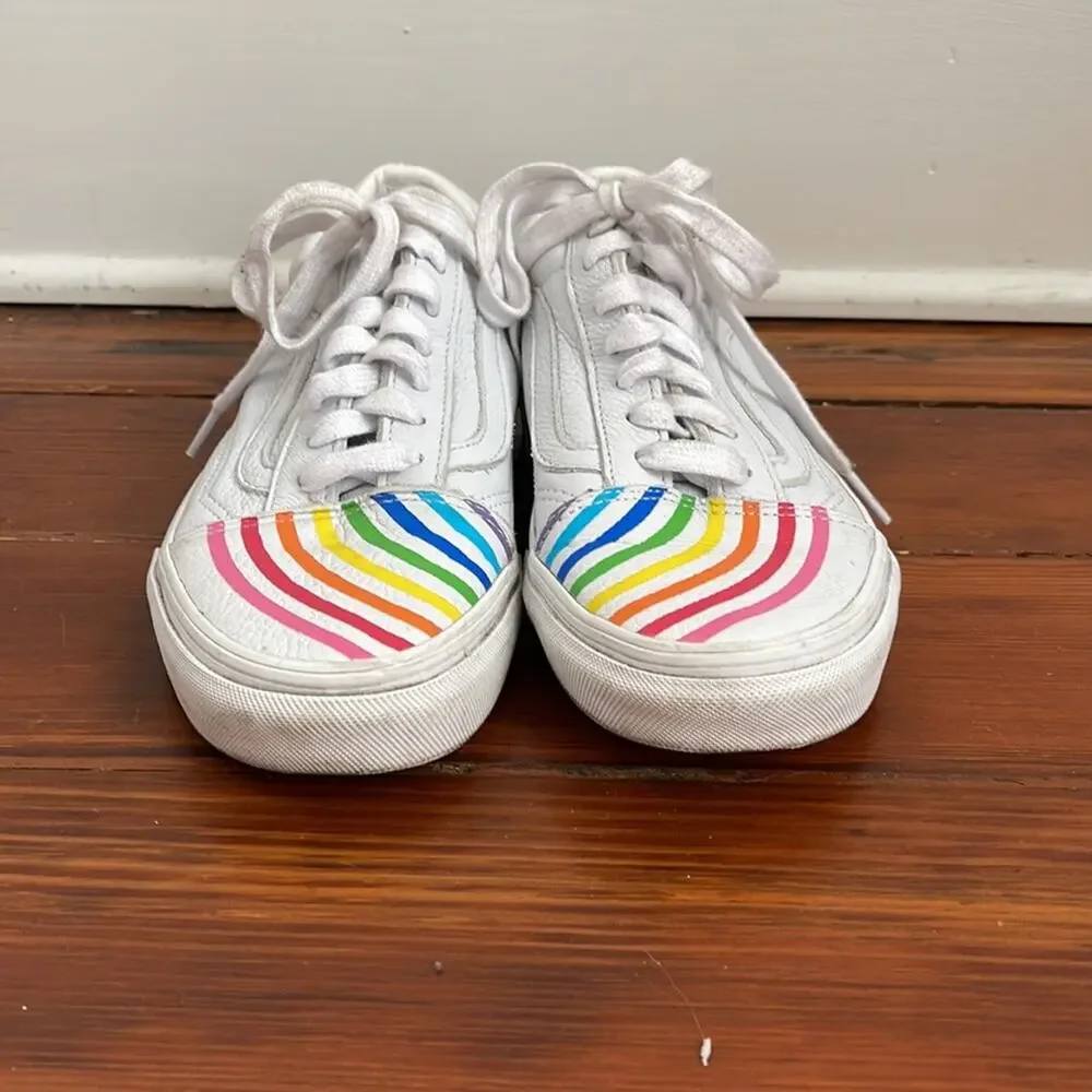 Vans x Flour Shop rainbow leather low top sneakers sz 7